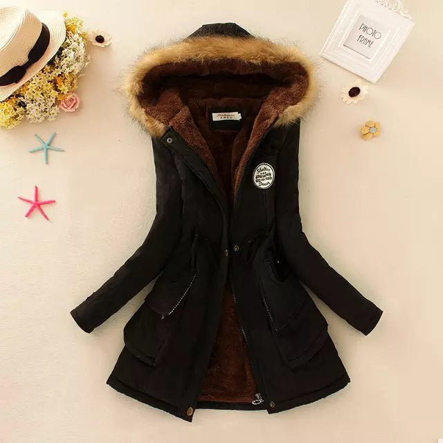 Damen nan taillierter Parka mit Teddyfutter, Tunnelzug und Kunstfellkapuze Drune