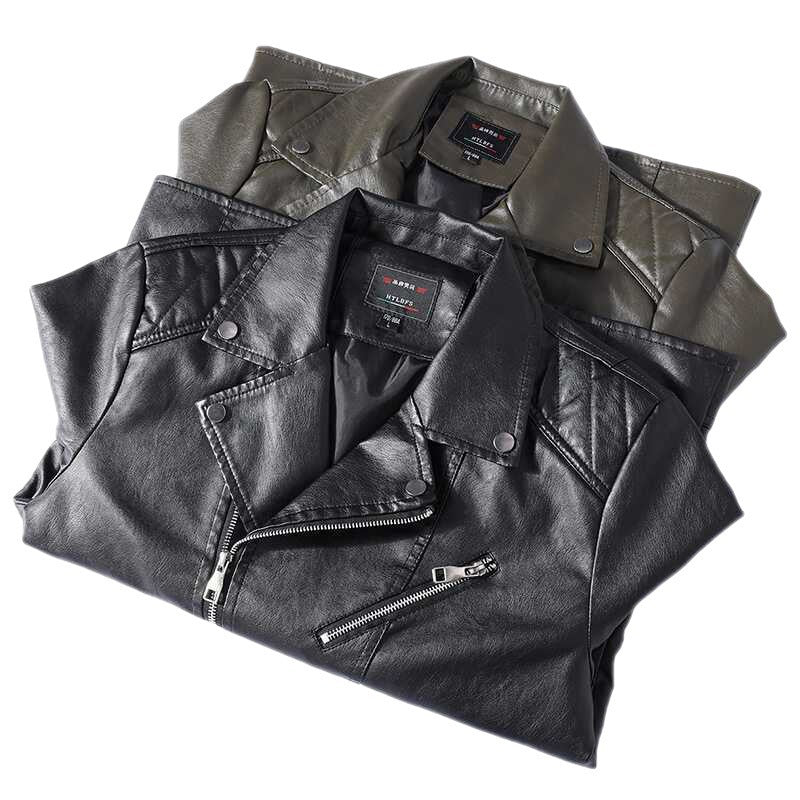 Herren Slim‑Fit Kunstleder‑Motorradblouson mit asymmetrischer Reißverschluss‑Front Drune