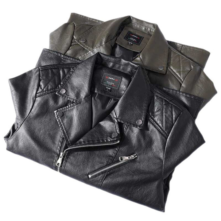 Herren Slim‑Fit Kunstleder‑Motorradblouson mit asymmetrischer Reißverschluss‑Front Drune