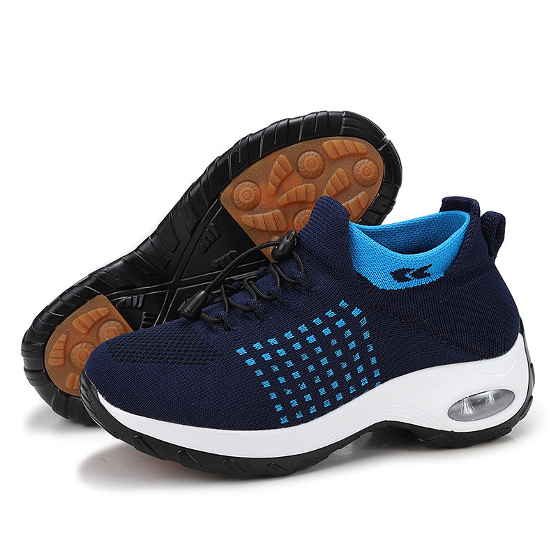 Damen nan atmungsaktive gestrickte Plateausneaker mit Luftkissenfederung und elastischem Schaft Drune