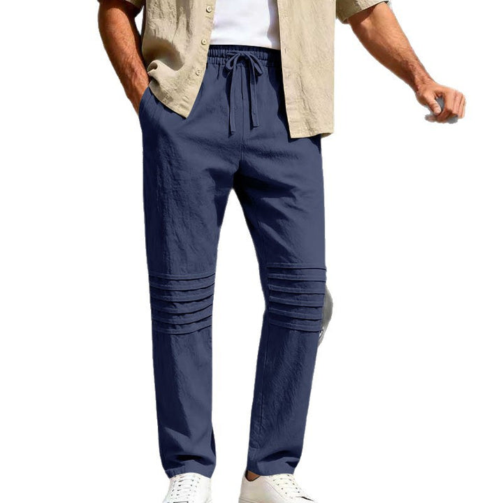 Herren Leinenoptik-Loungehose mit Tunnelzug elastischem Bund und abgesteppten Kniepanelen Drune