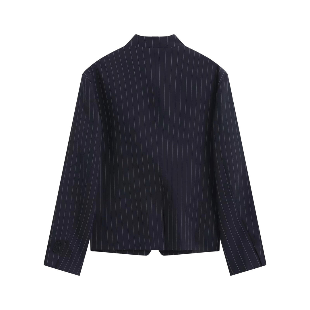 Damen Asymmetrischer Kurzblazer mit Stehkragen und verdeckter Knopfleiste Drune
