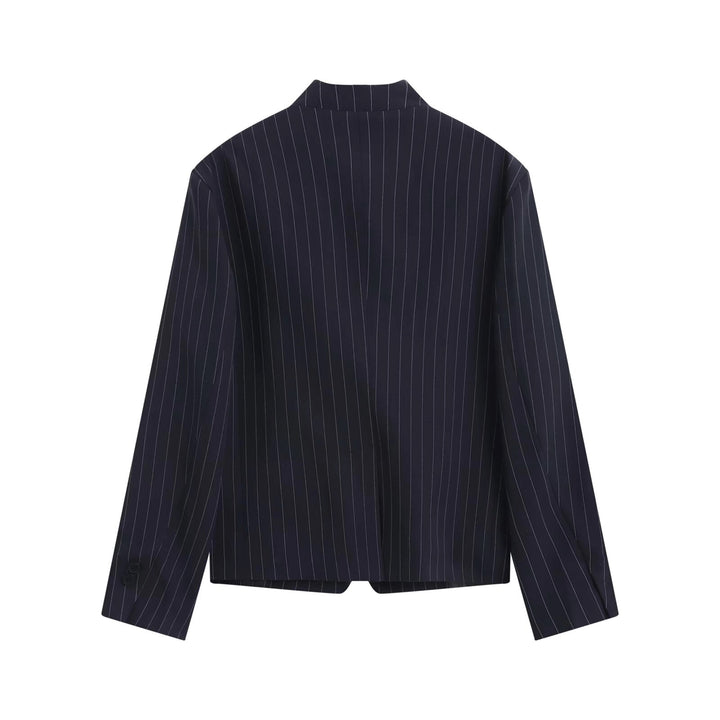 Damen Asymmetrischer Kurzblazer mit Stehkragen und verdeckter Knopfleiste Drune