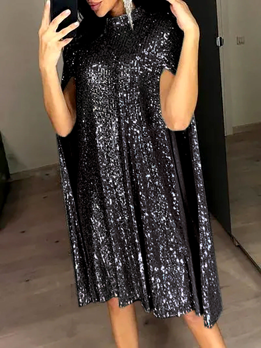 Damen elegantes glitzerndes Abendkleid mit weitem Schnitt und schimmerndem Look Drune