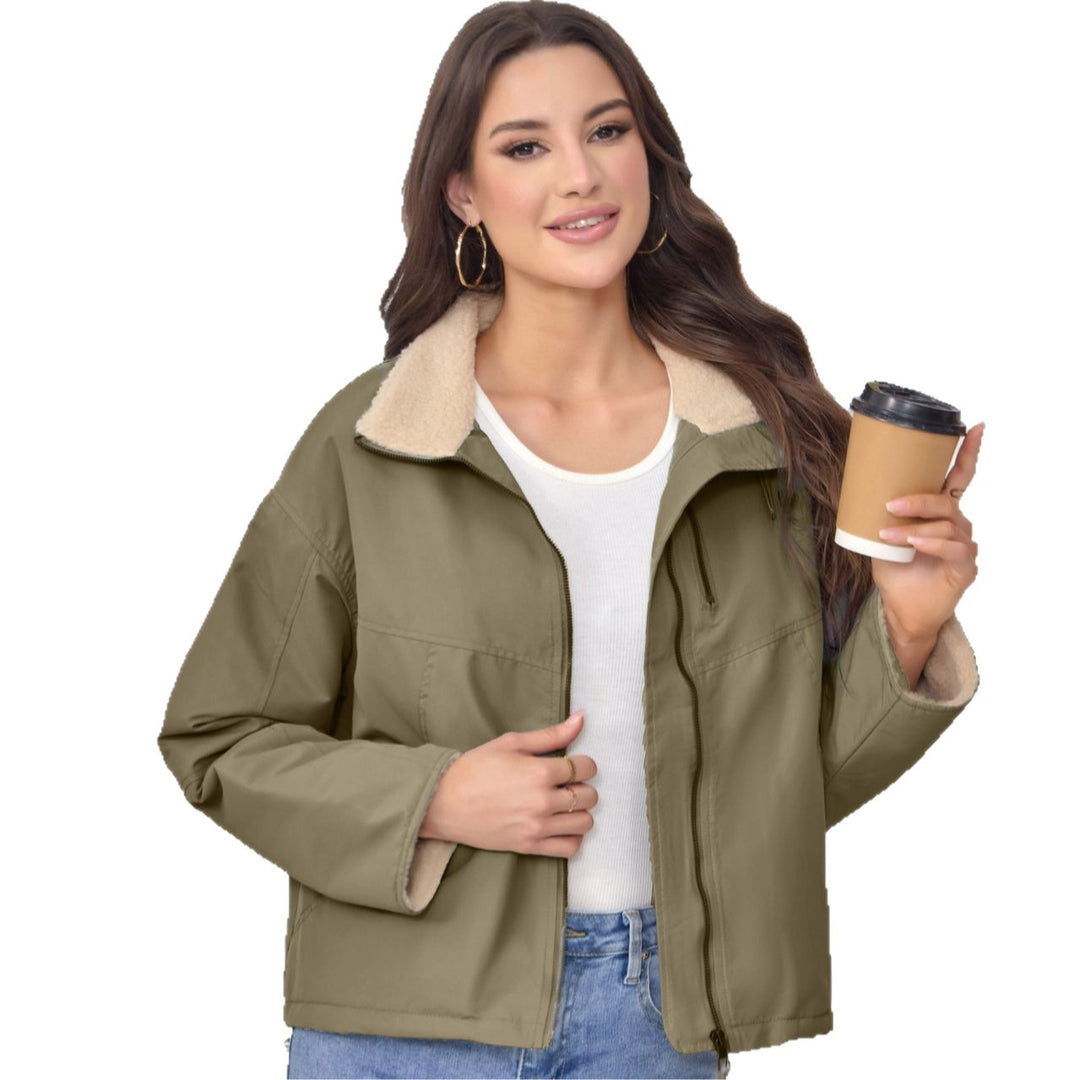 Damen Leichte gefütterte Übergangsjacke mit Stehkragen und Teddyfutter Drune
