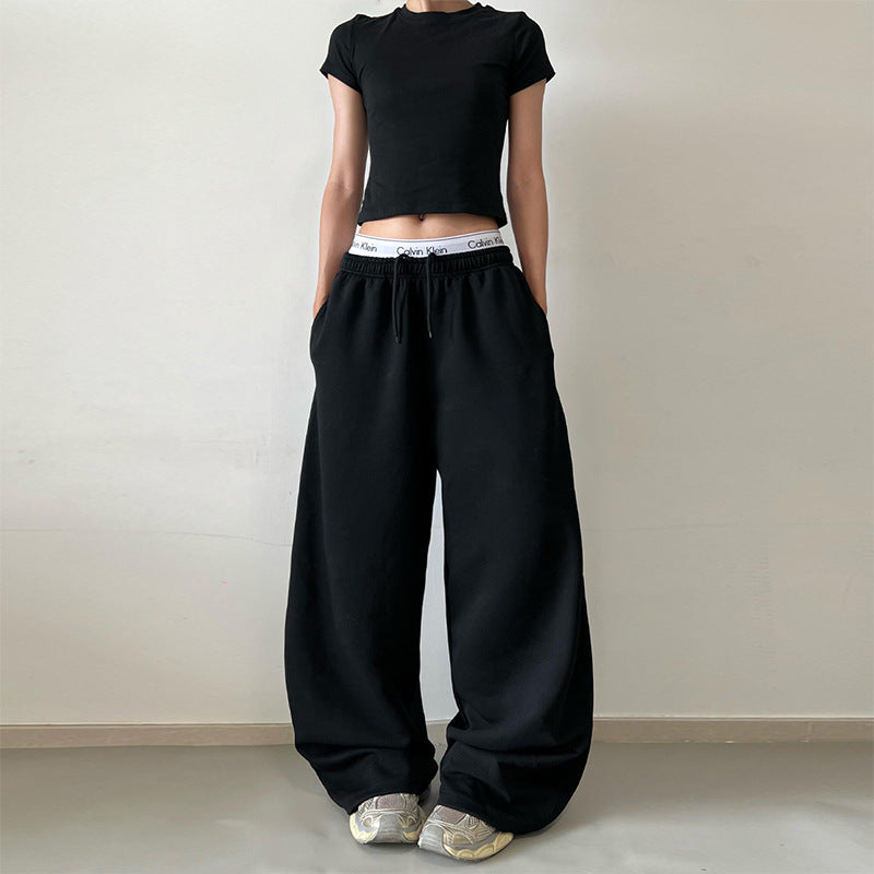 Damen Extraweite High‑Waist Sweathose aus Baumwollmix mit Tunnelzug Drune