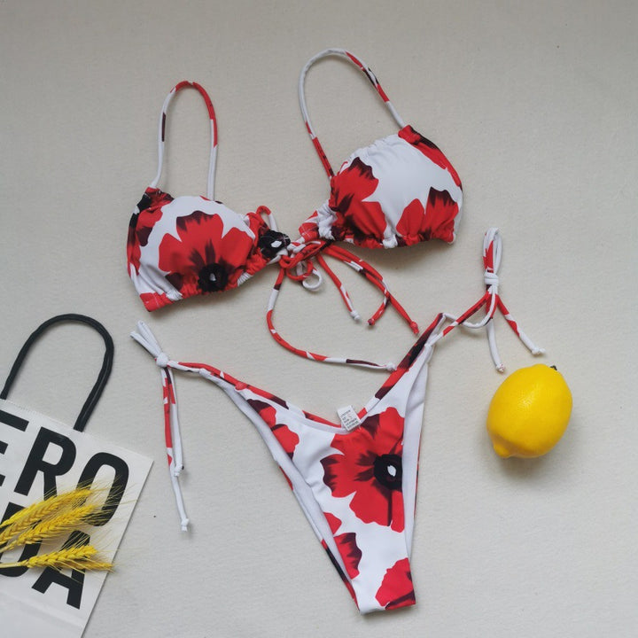 Damen Triangel-Bikini-Set mit verspielten Bindebändern und schickem Farbkontrast Drune