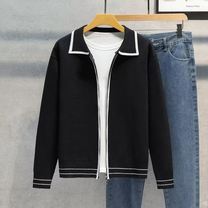 Damen Modische Strickjacke mit Reißverschluss und Kontrastdetails Drune
