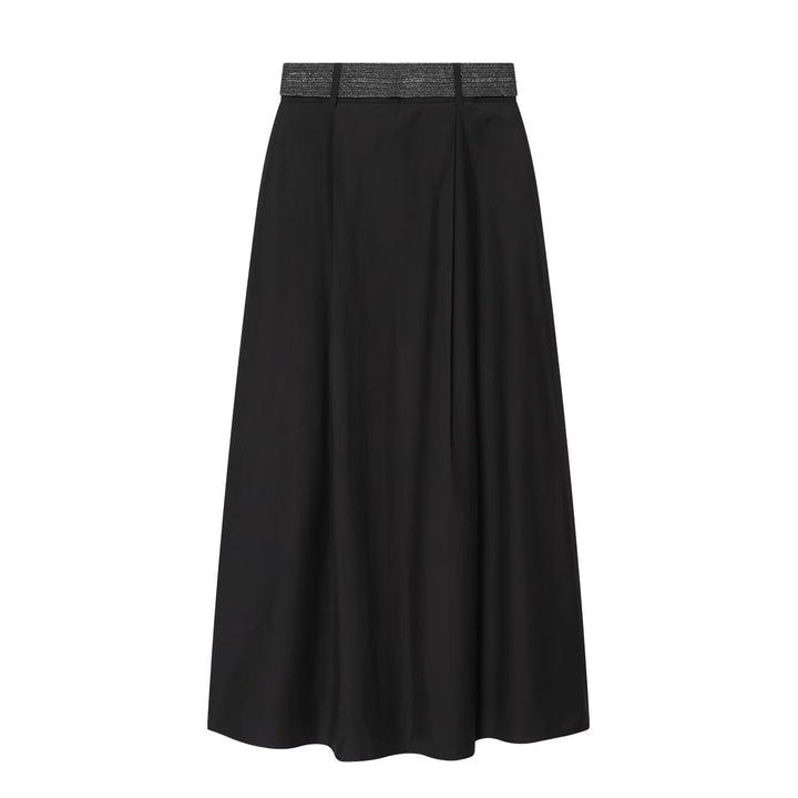 Damen High-Waist Maxirock mit Kellerfalten und dekorativem Taillengürtel Drune