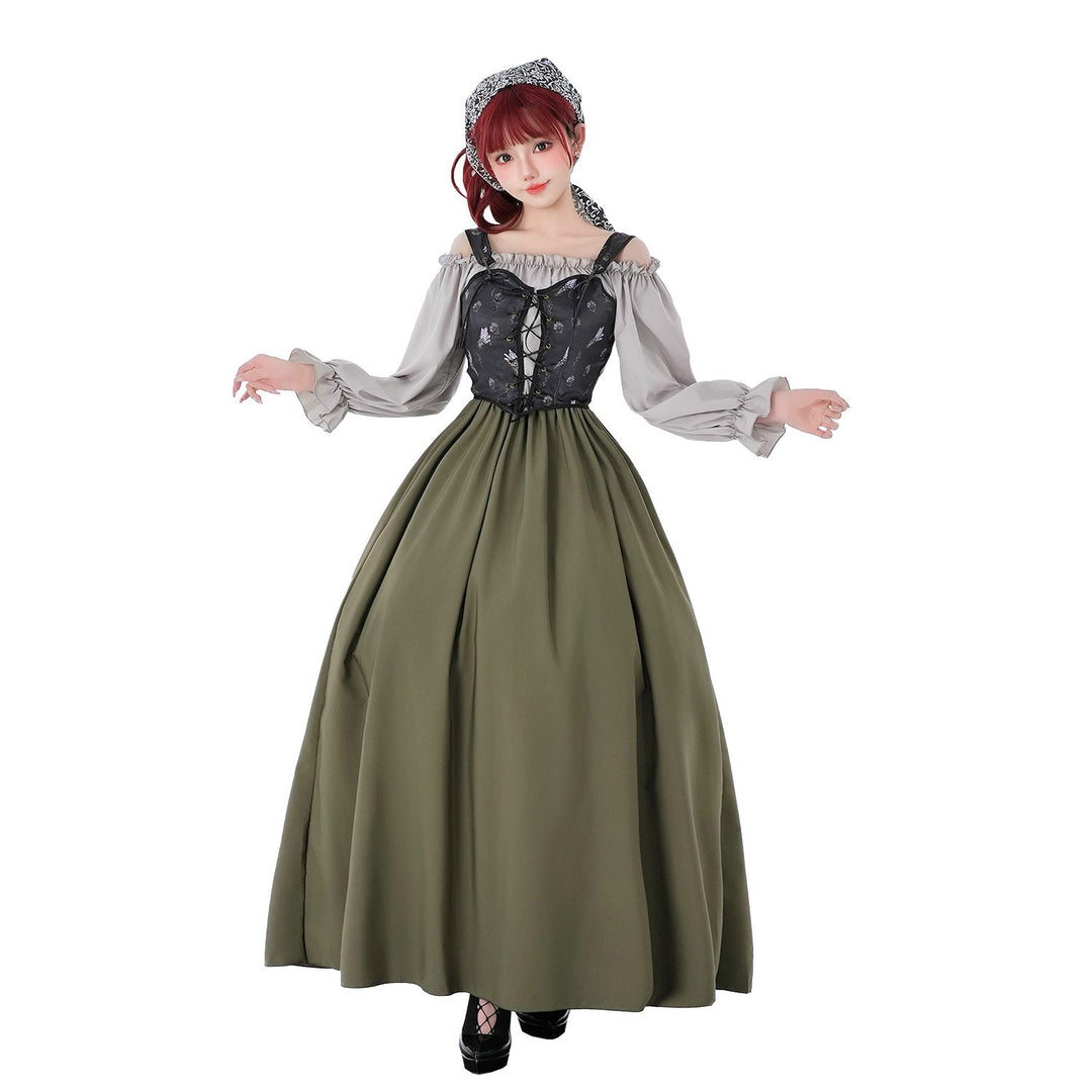 Damen Vintage Festkleid mit romantischen Rüschendetails und Puffärmeln Drune