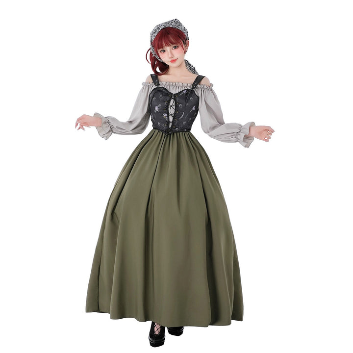 Damen Vintage Festkleid mit romantischen Rüschendetails und Puffärmeln Drune