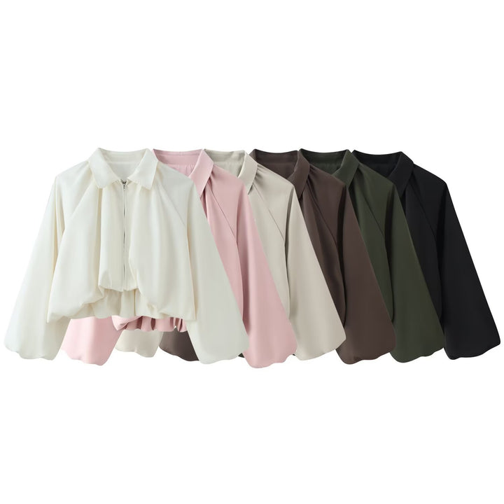 Damen Kurze Cropped‑Jacke mit Raglanärmeln, Reißverschluss und gerafftem Saum Drune