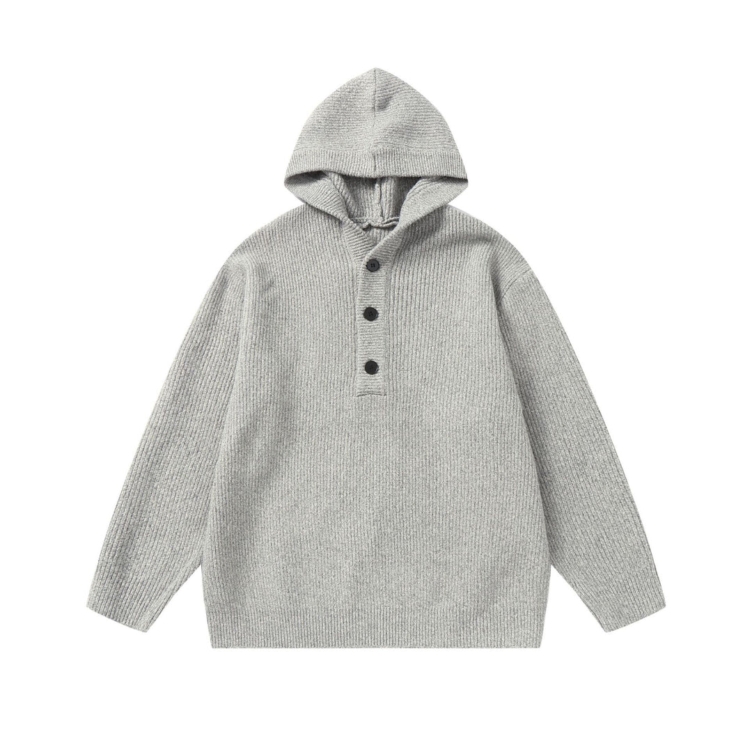 Unisex Gerippter Strick-Hoodie mit Halbknopfblende und Oversize-Schnitt Drune
