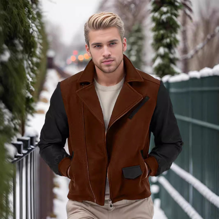 Herren modische Fleece-Kombijacke mit Lederakzenten Drune