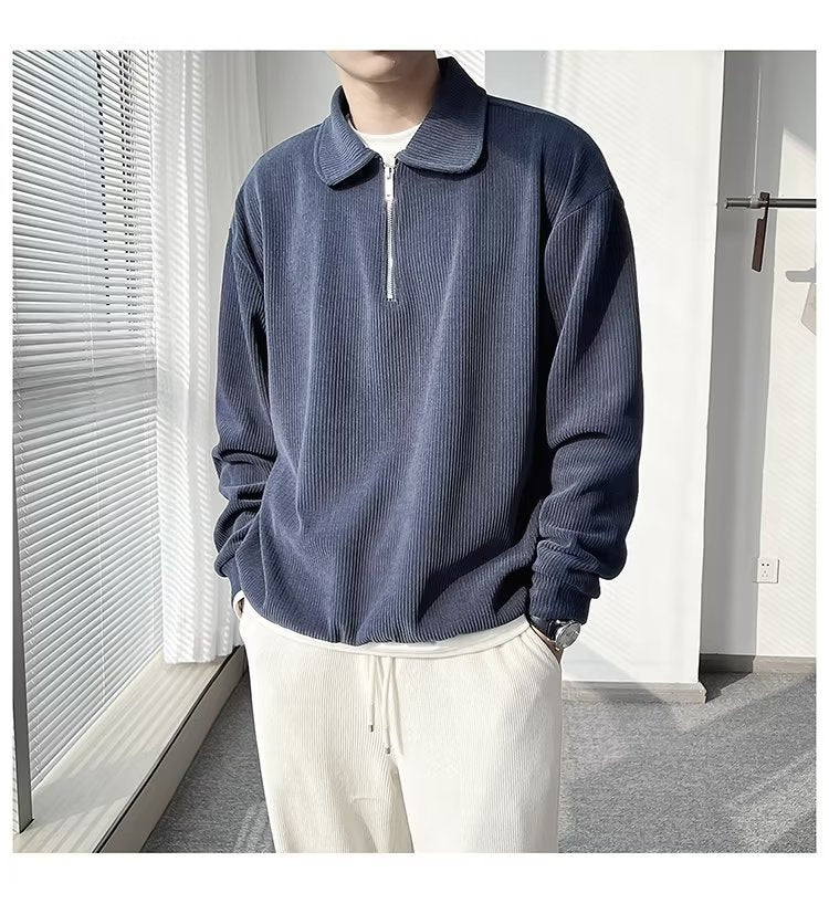 Herren Gerippter Pullover mit Halbreißverschluss und Polokragen Drune
