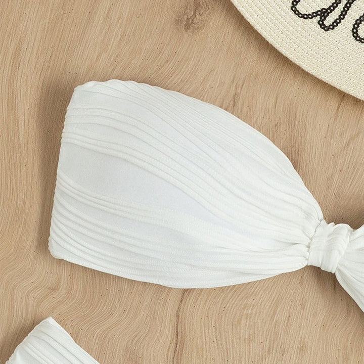 Damen Bandeau-Bikini mit stilvollem Rüschendetail und hohem Taillenschnitt Drune