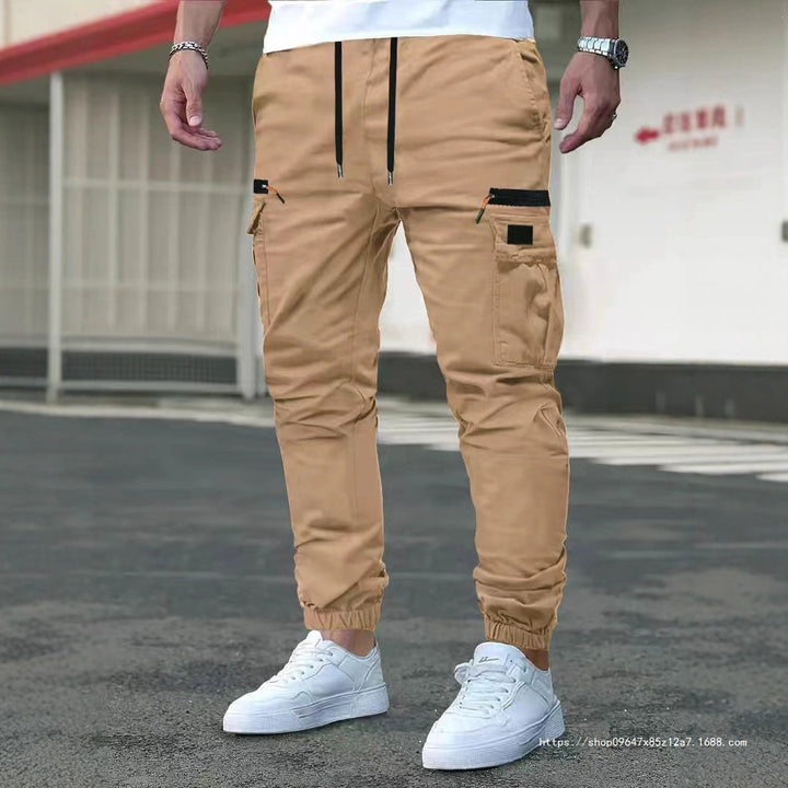 Herren Tapered Cargo-Jogginghose mit Tunnelzugbund, Reißverschlusstaschen & elastischen Bündchen Drune