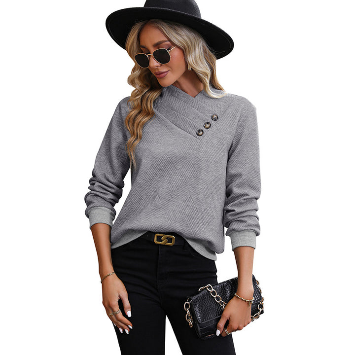 Damen Asymmetrischer Überschlagkragen Feinstrickpullover mit dekorativer Knopfleiste Drune