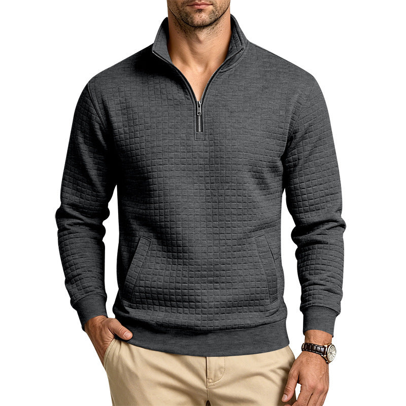Herren Gesteppter Halbzip-Sweat mit Stehkragen und Kängurutasche Drune