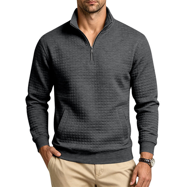 Herren Gesteppter Halbzip-Sweat mit Stehkragen und Kängurutasche Drune