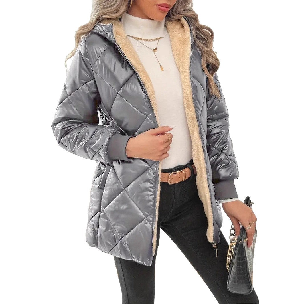 Damen Steppjacke mit Teddyfutter und Kapuze Drune