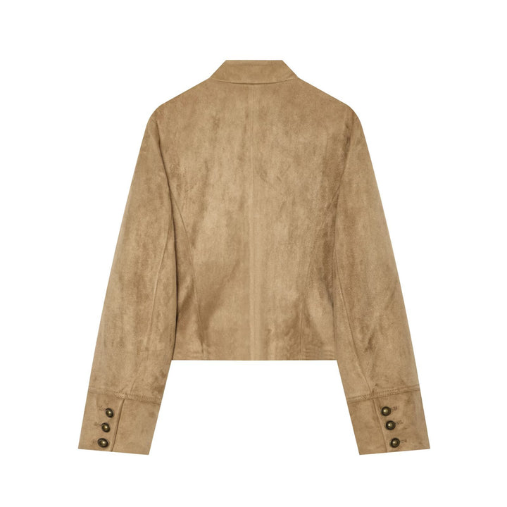 Damen Kurzblouson im Militärstil aus Velourslederoptik mit Reihen-Messingknöpfen Drune