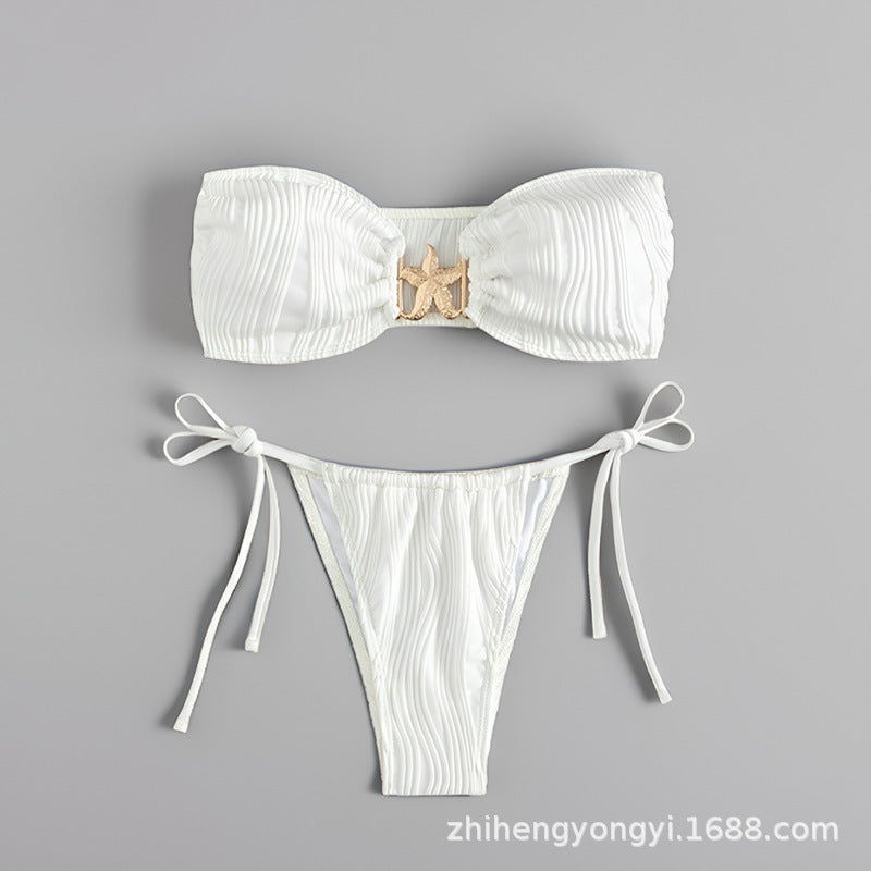 Damen Bandeau-Bikini mit dekorativem Muschelverschluss Drune