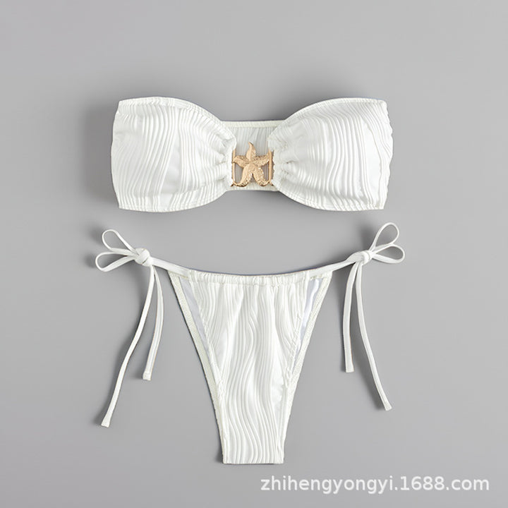 Damen Bandeau-Bikini mit dekorativem Muschelverschluss Drune
