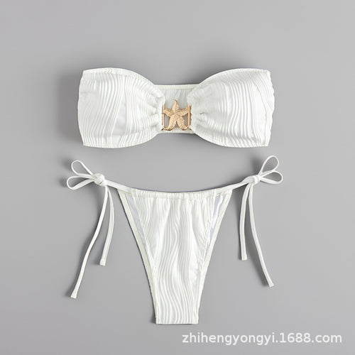 Damen Bandeau-Bikini mit dekorativem Muschelverschluss Drune