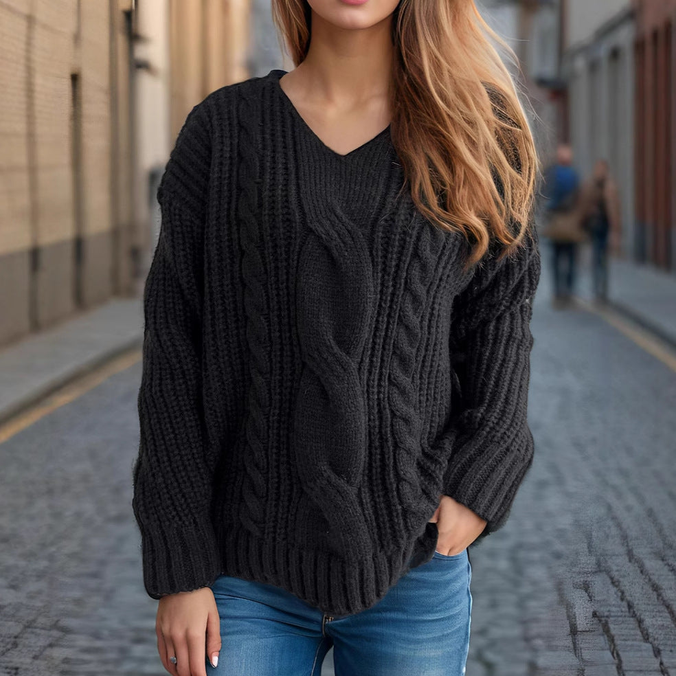 Damen Grobstrickpullover mit kreativem Zopfdesign und lässigem Schnitt Drune
