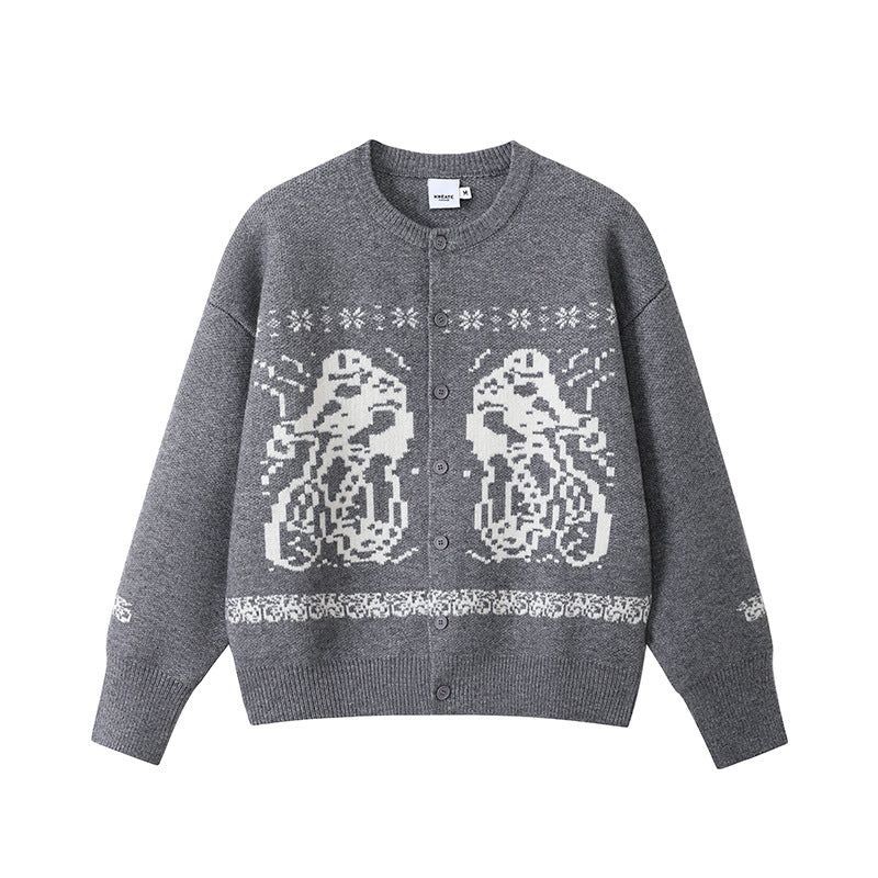 Damen Gemütlicher Grobstrickpullover mit grafischem Motiv Drune