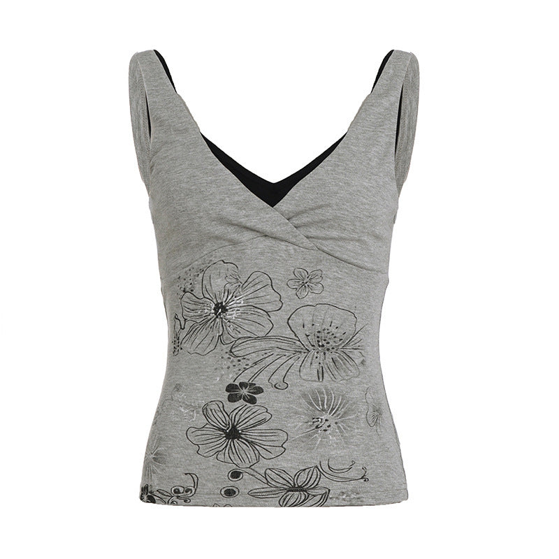 Damen Crop-Top mit floralem Design und Spaghetti-Trägern Drune