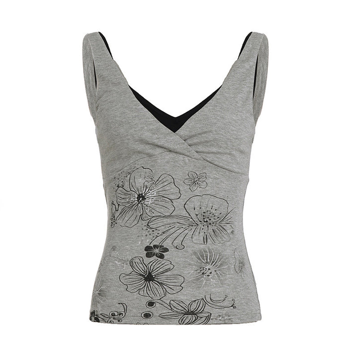 Damen Crop-Top mit floralem Design und Spaghetti-Trägern Drune