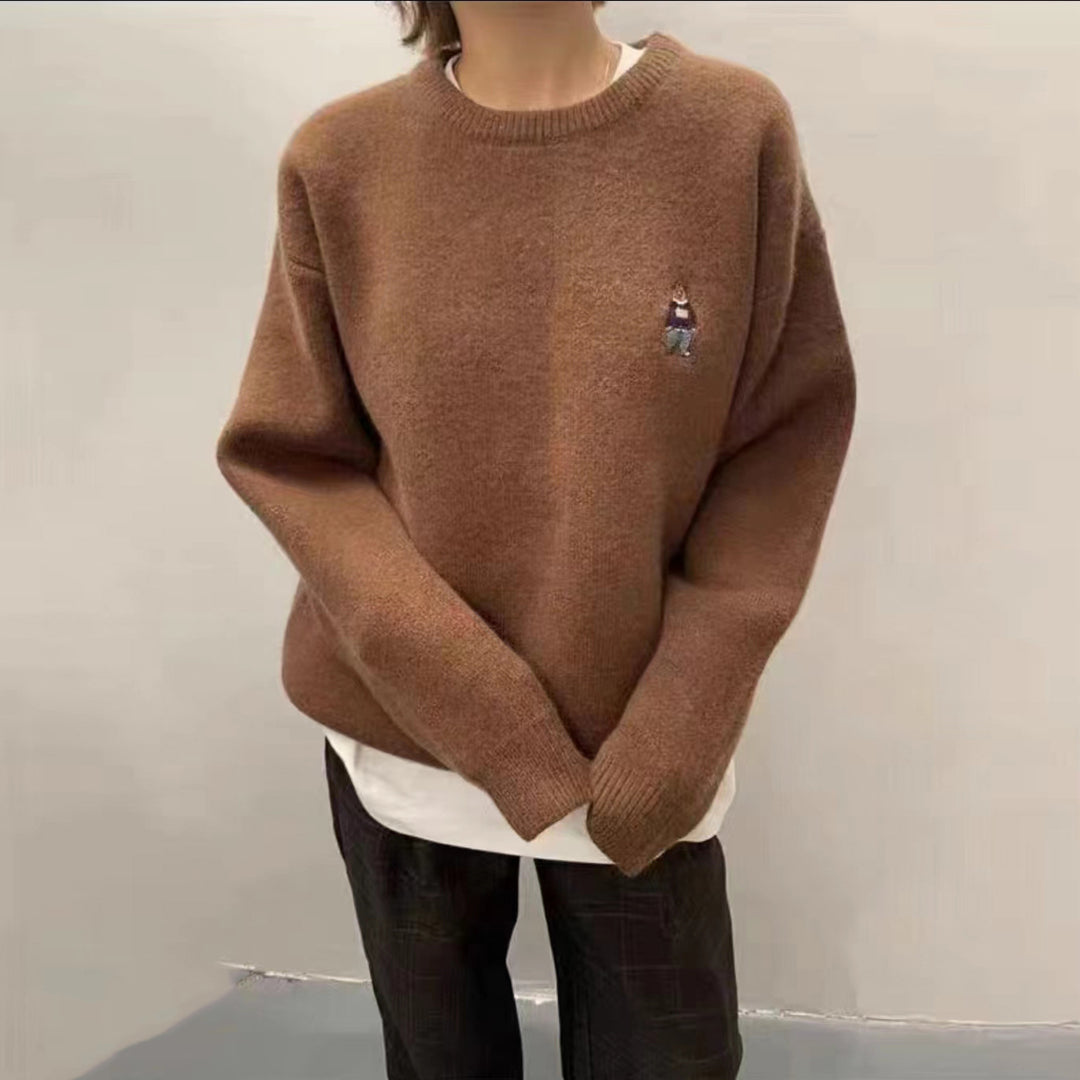 Damen Kuscheliger Basic Pullover mit niedlichem Stickmotiv Drune
