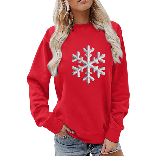 Damen Sweatshirt mit funkelndem Schneeflockenmotiv und lässigem Schnitt Drune