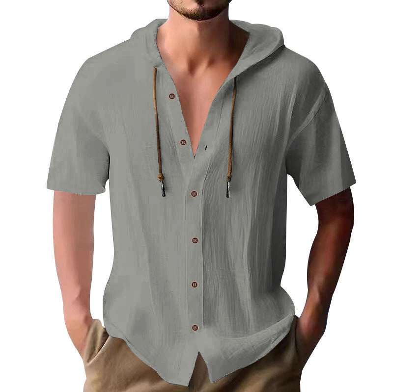 Herren lässiges Kapuzenshirt aus atmungsaktivem Material mit Knopfleiste Drune