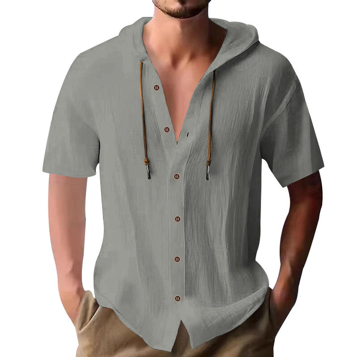 Herren lässiges Kapuzenshirt aus atmungsaktivem Material mit Knopfleiste Drune