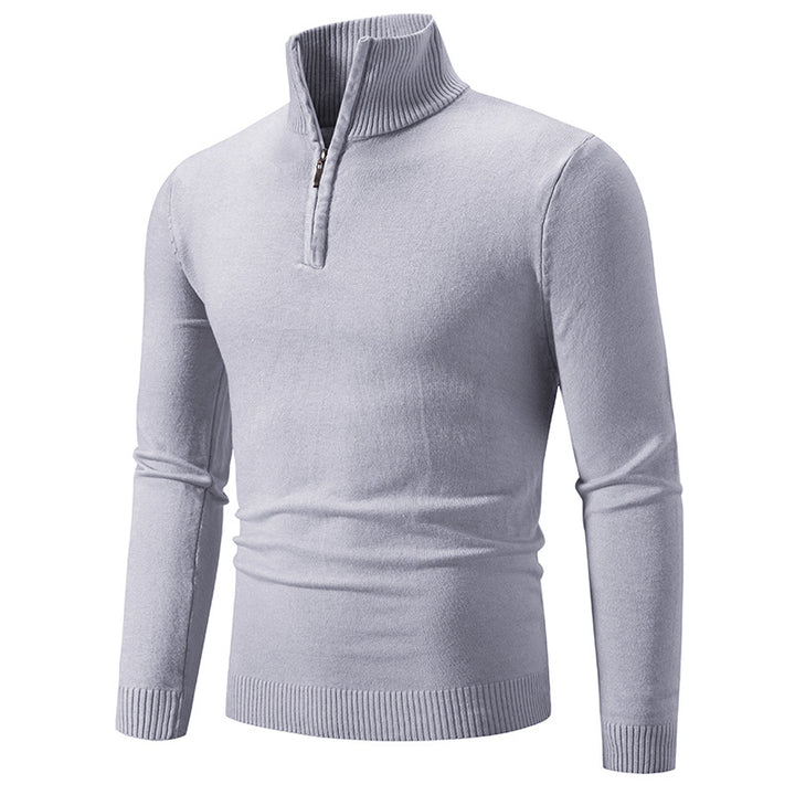 Herren Slim-Fit Halbzip-Mockneck Feinstrickpullover mit geripptem Kragen Drune