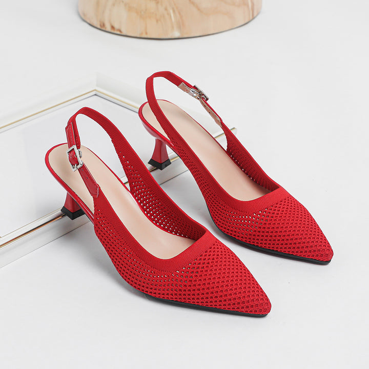 Atmungsaktive Strickschuhe mit spitzer Zehe und Knöchelriemen Drune