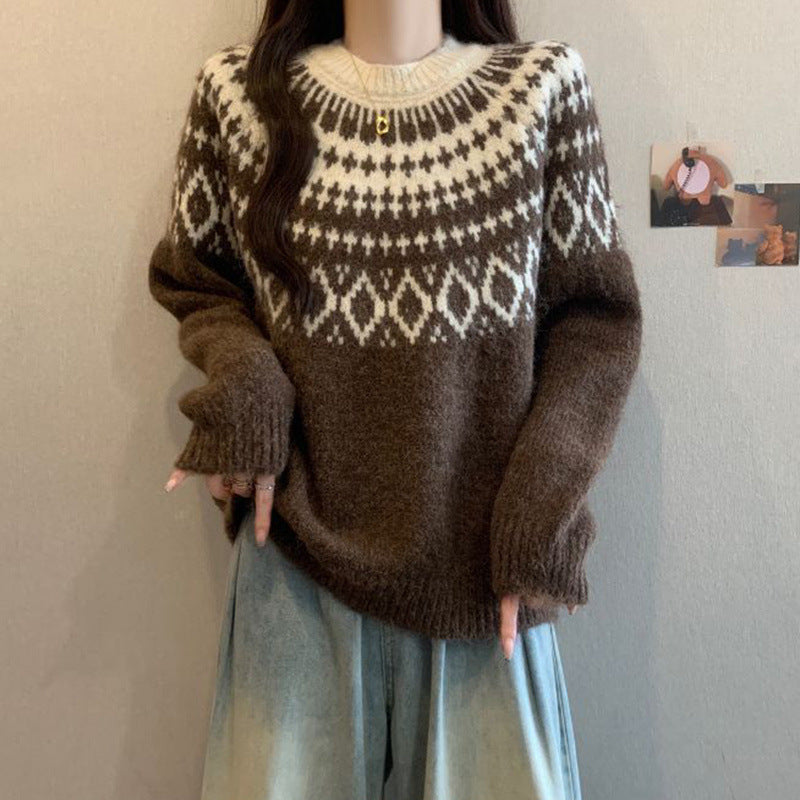 Damen Kuscheliger Strickpullover mit nordischem Muster Drune
