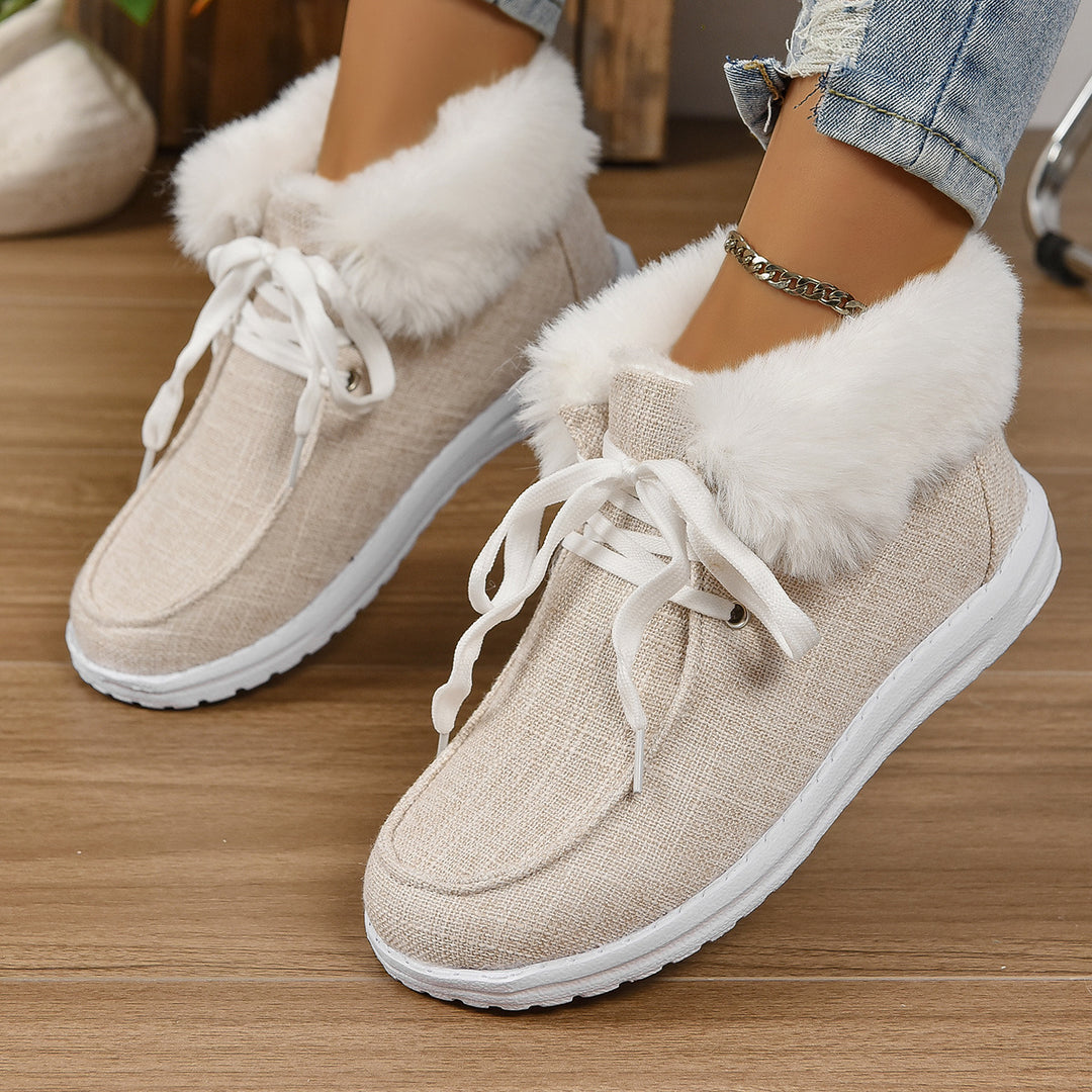 Damen Komfortable Sneaker mit Plüschkragen und rutschfester Sohle Drune