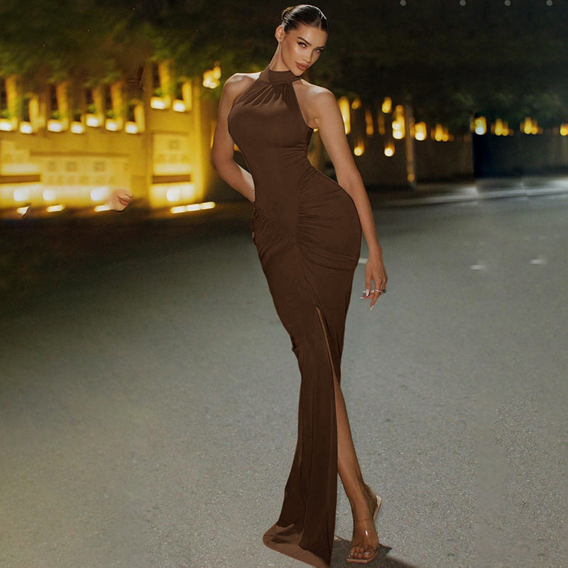 Damen Figurbetontes Maxikleid mit eleganter Drapierung Drune