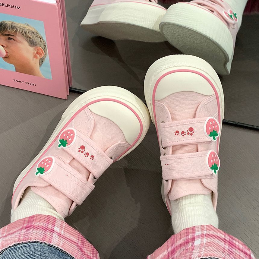 Damen Freizeit-Sneaker mit niedlichen Erdbeer-Applikationen und praktischem Klettverschluss Drune