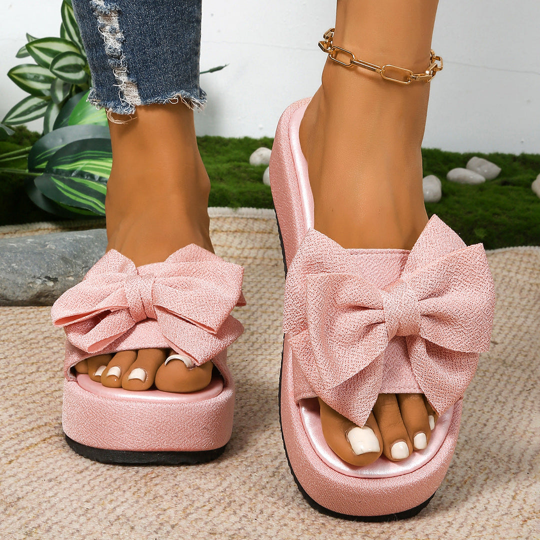 Damen Plattform-Sandalen mit großem Schleifen-Detail und rutschfester Sohle Drune