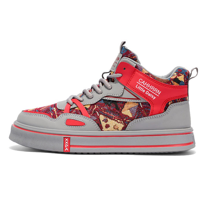 Damen modische High-Top Plateausneaker mit gewebtem Gobelinmuster, gepolstertem Knöchelkragen und dämpfender EVA-Sohle Drune