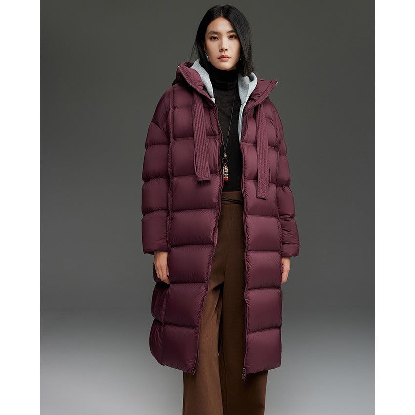 Damen Oversized Stepp-Daunenmantel mit Kapuze und verlängerter Silhouette Drune