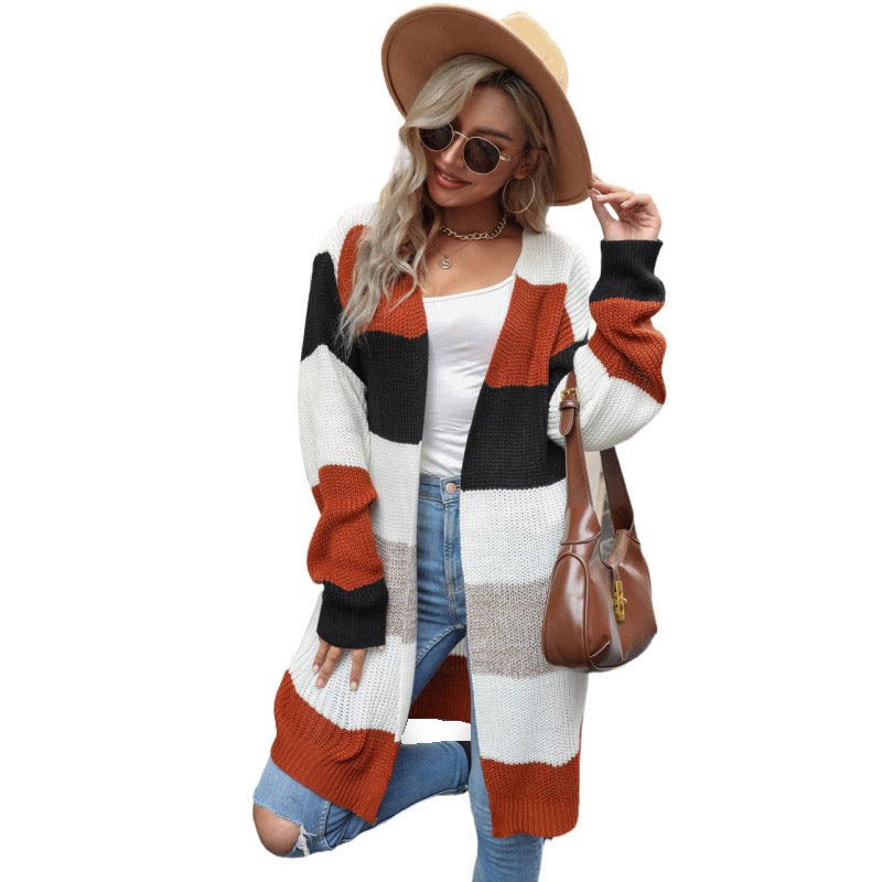 Damen Strickjacke mit blockfarbenen Streifen Drune