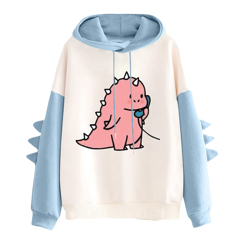 Damen nan Kapuzenpullover mit niedlichem Frosch-Motiv, Kängurutasche und volumigen Ärmelapplikationen Drune