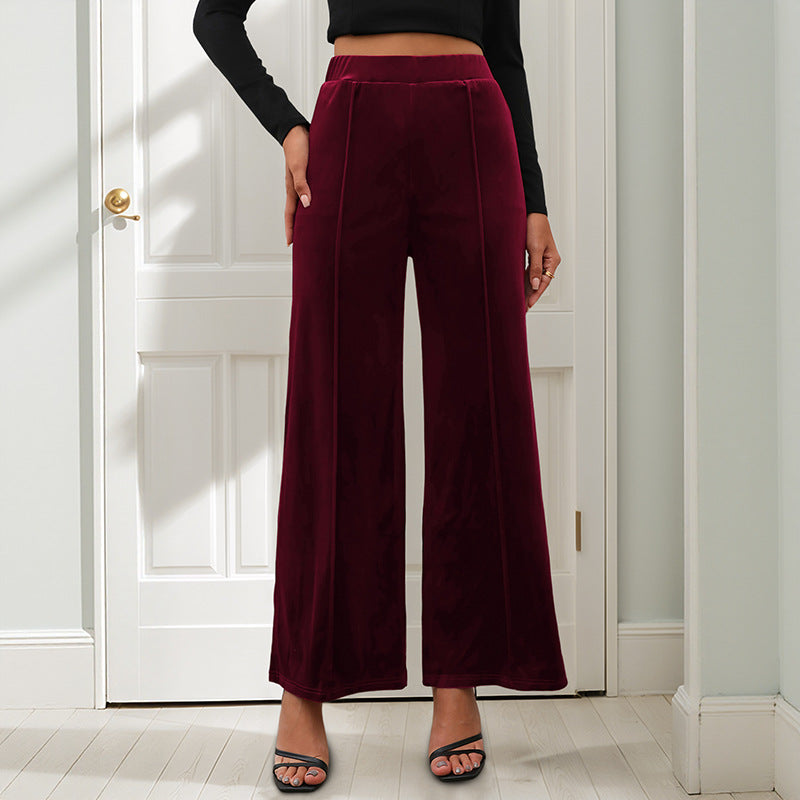 Damen Samt-Palazzohose mit hoher Taille und weitem Bein Drune