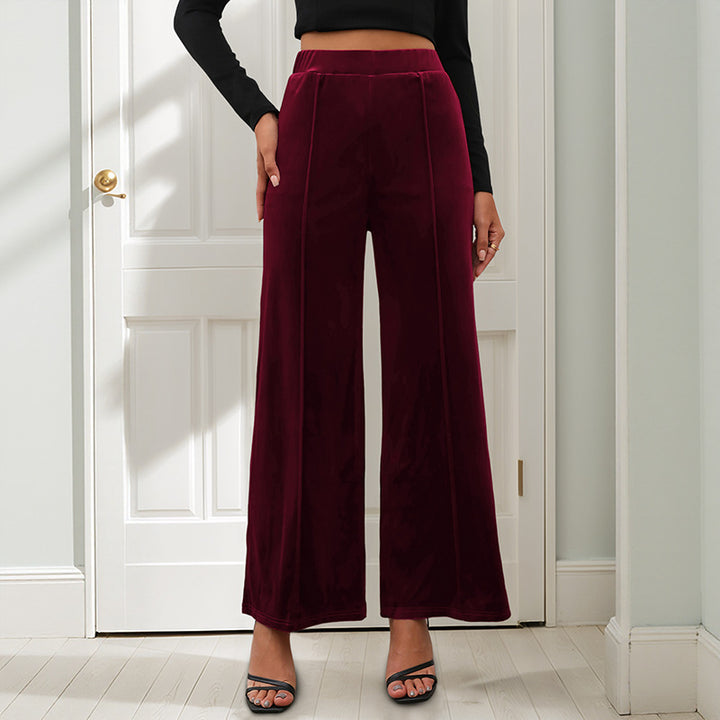 Damen Samt-Palazzohose mit hoher Taille und weitem Bein Drune
